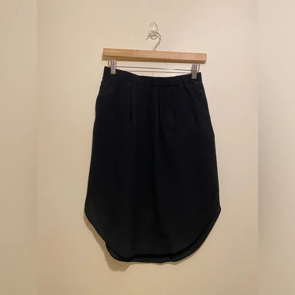Madewell Black 100% Silk Mid-length Straight Island Skirt Elastic Waist. Size S - Picture 2 of 9
